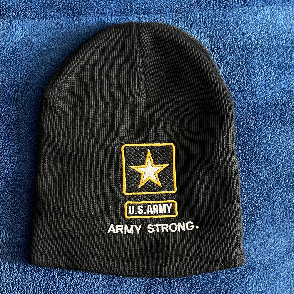 NWOT U.S. Army Black Knit Cap/Beanie with Yellow and White Embroidery